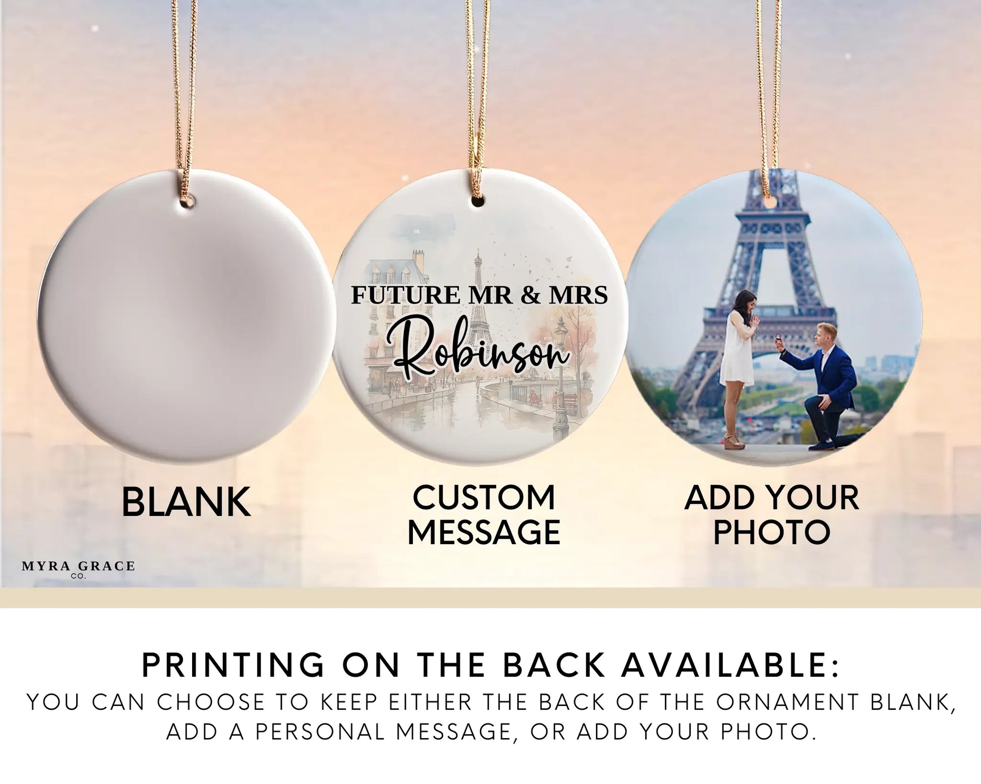 Paris Engagement Ornament Custom Gift Souvenir Bauble Present. Photo ornament. Add Photo