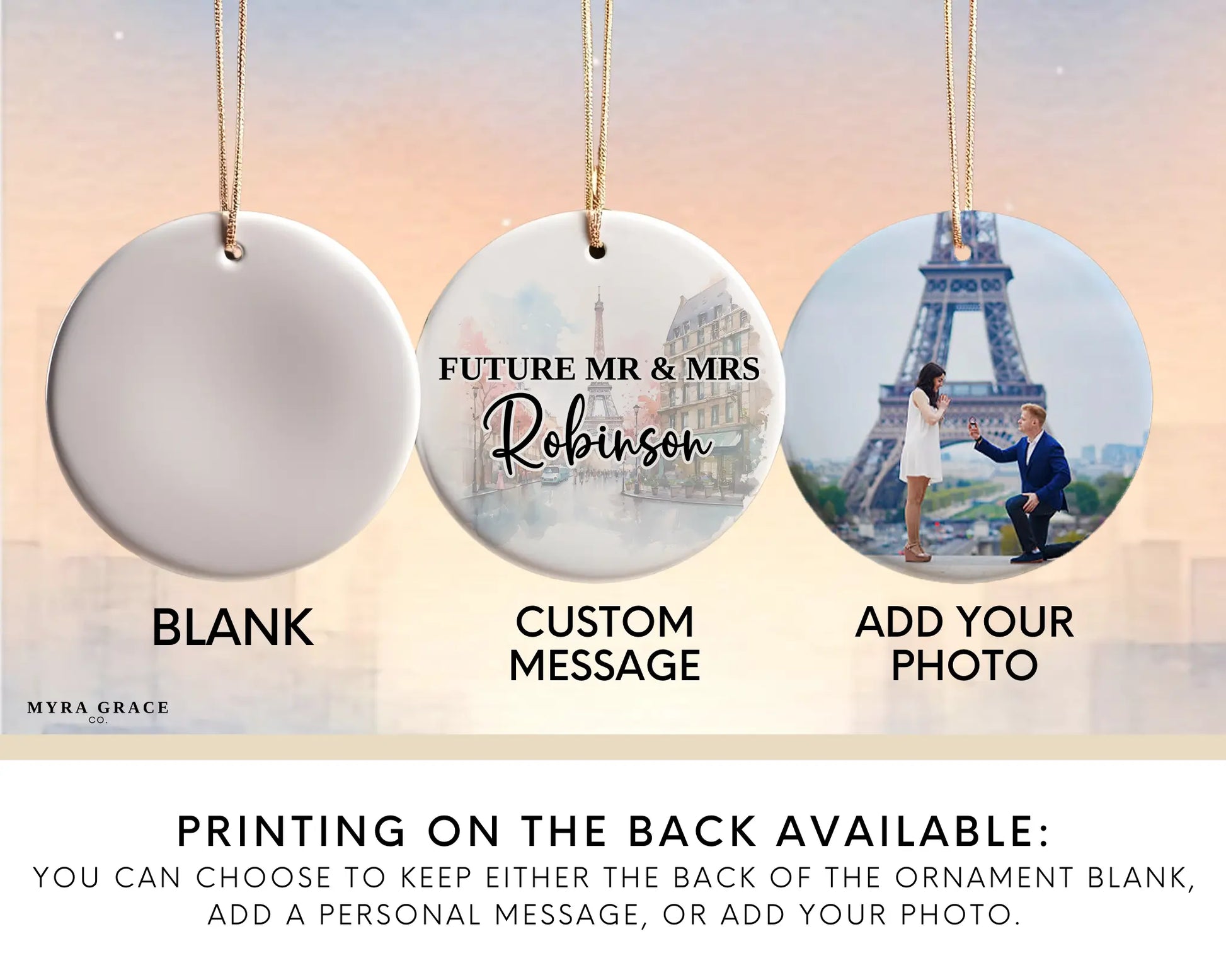 Paris Engagement Ornament Custom Gift Souvenir Bauble Present. Photo Ornament. Add your photo