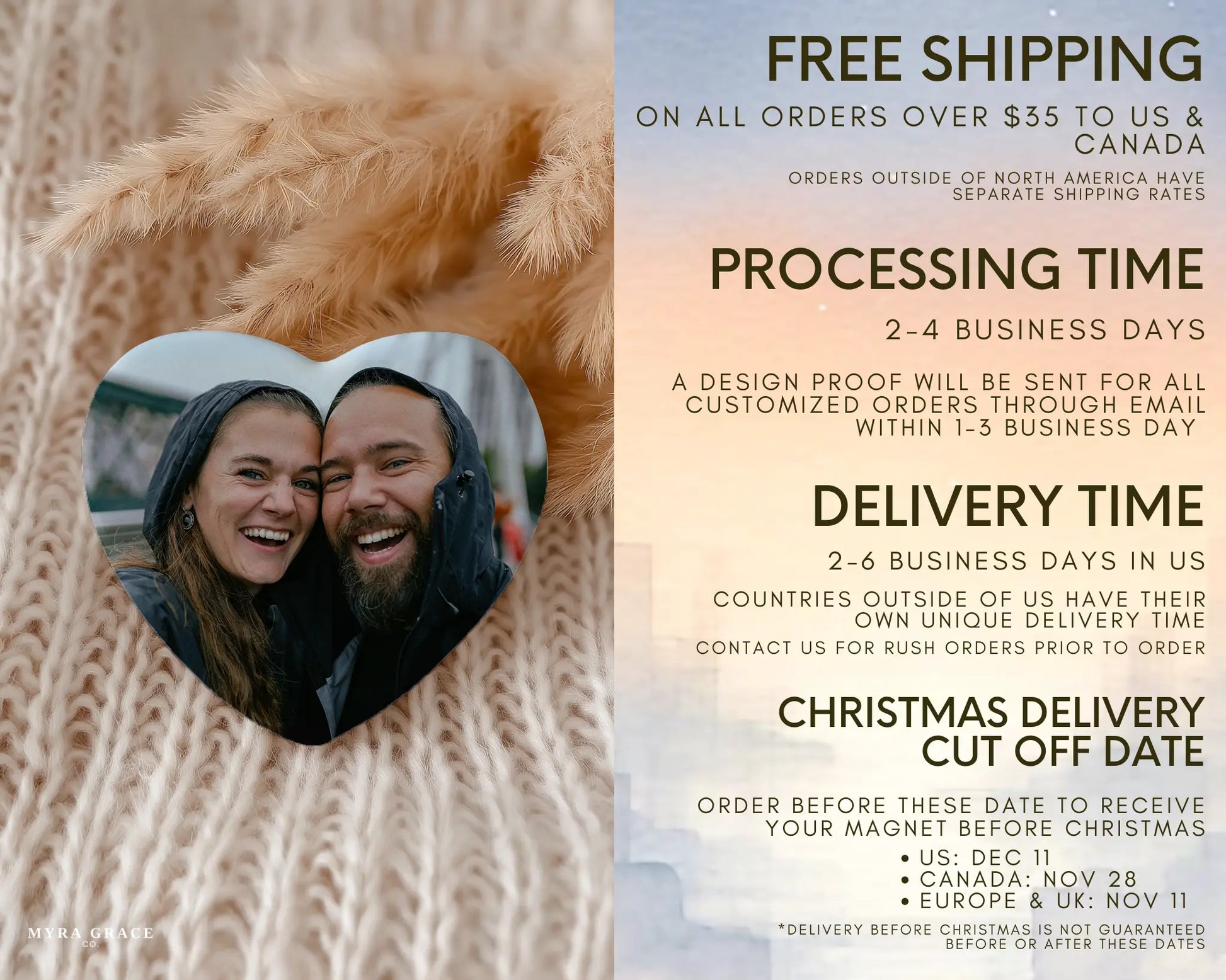 Heart-shaped custom couples ceramic photo magnet on fridge – handmade personalized gift or Christmas fridge magnet. Free shipping