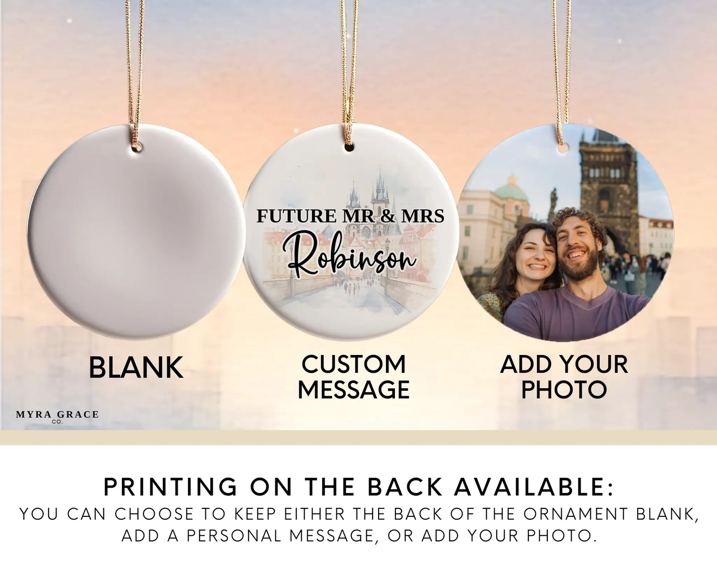 Prague Engagement Ornament Custom Gift Souvenir Bauble Present. Photo ornament. Add your photo