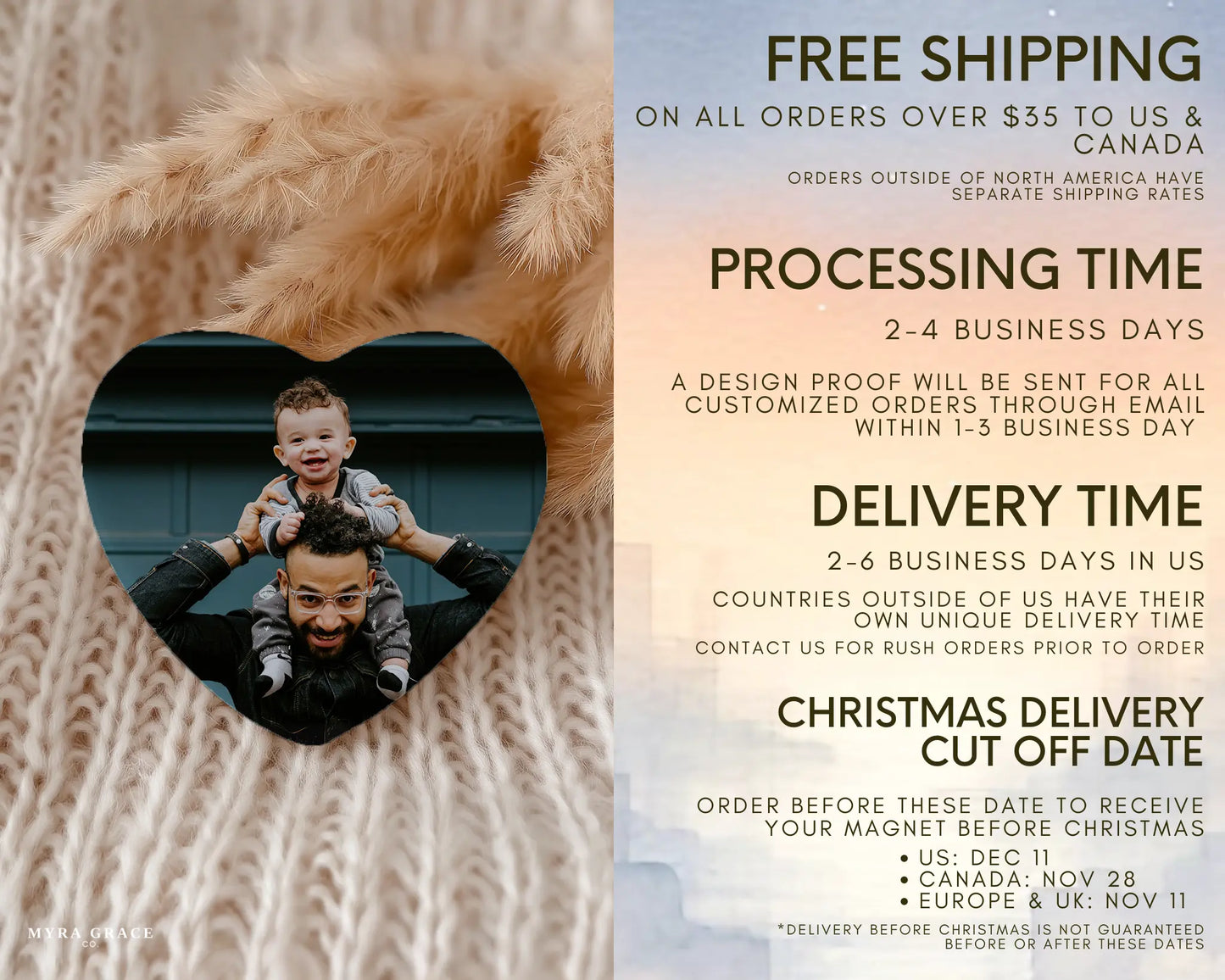 Heart-shaped custom new dad ceramic photo magnet on fridge – handmade personalized gift or Christmas fridge magnet. Free shipping