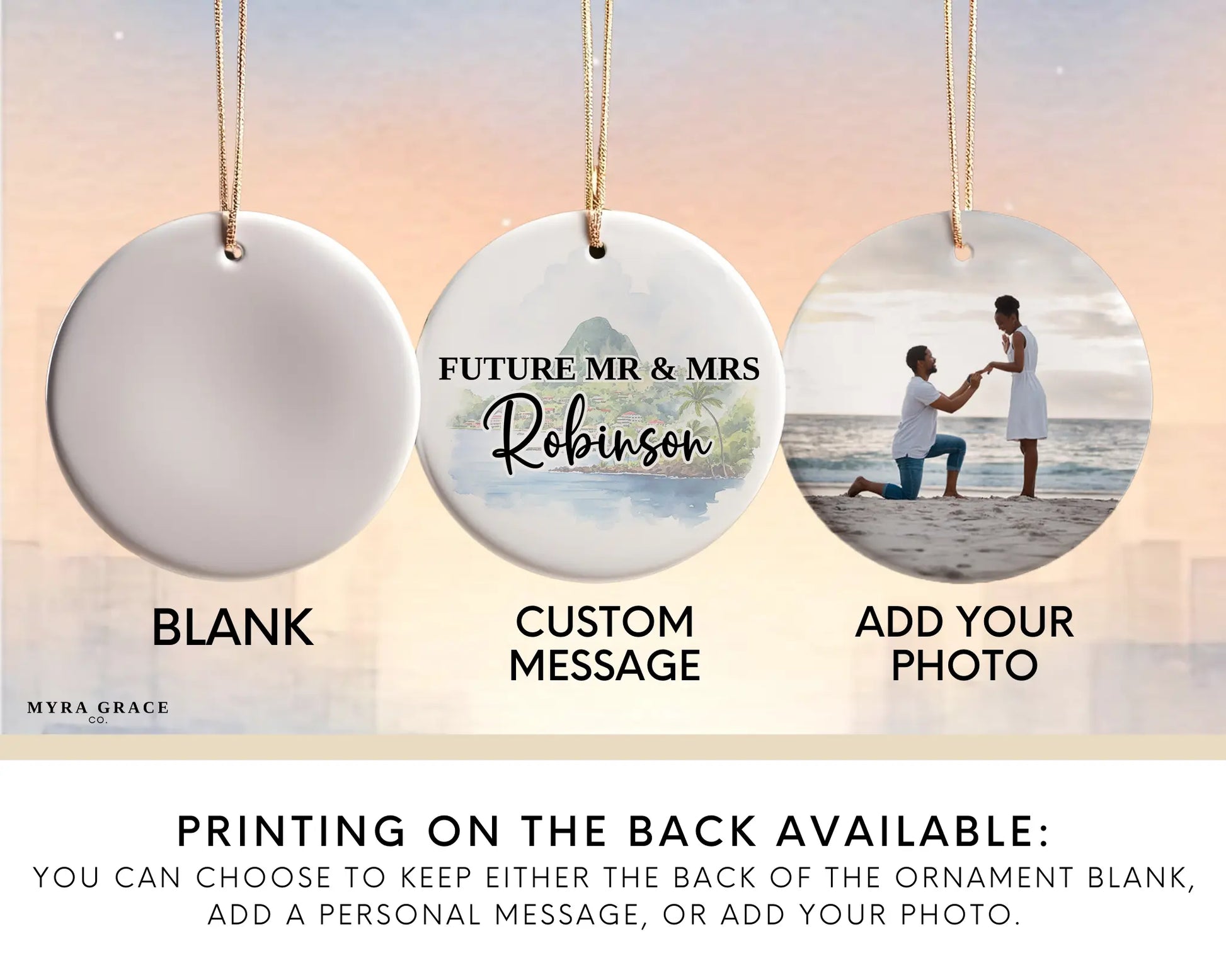 Saint Lucia Engagement Ornament Custom Gift Souvenir Bauble Present. Add your photo. Photo ornament