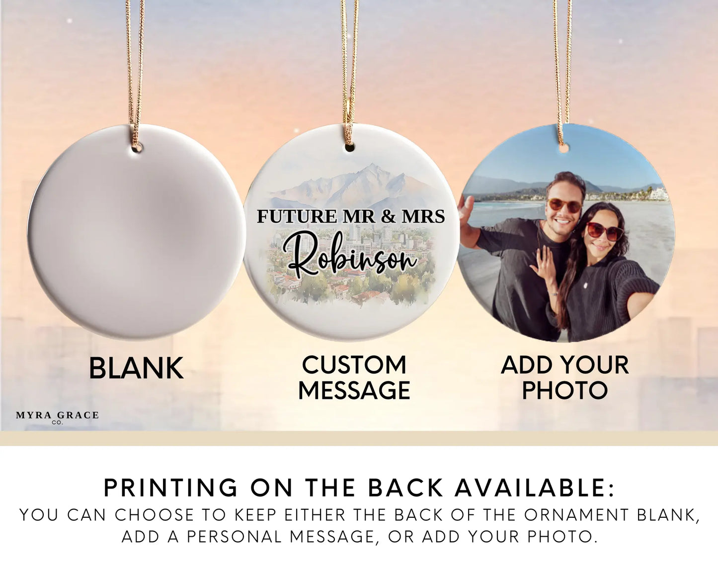 Santiago Engagement Ornament Custom Gift Souvenir Bauble Present. Add Photo. Photo ornament
