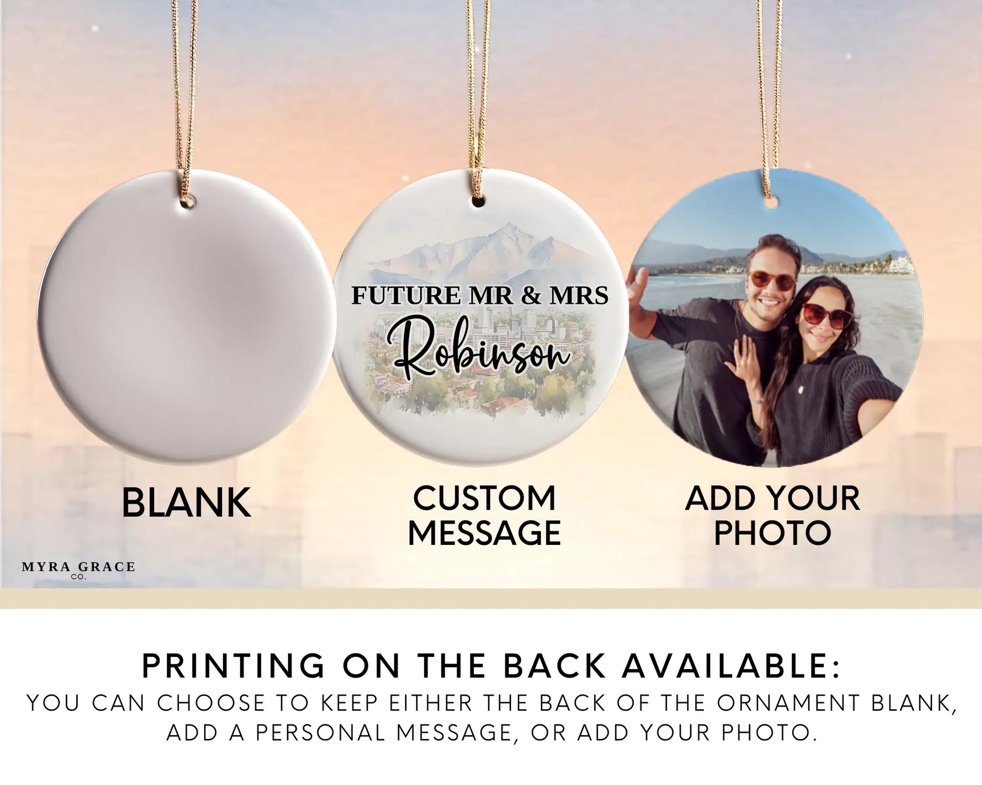 Santiago Engagement Ornament Custom Gift Souvenir Bauble Present. Add Photo. Photo ornament