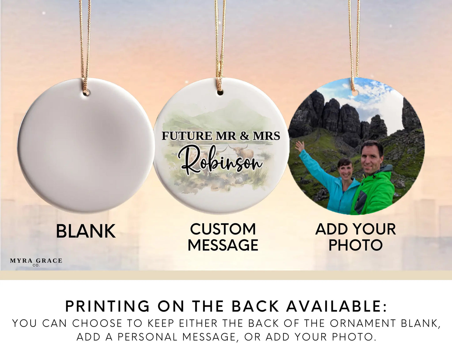Scotland Engagement Ornament Custom Gift Souvenir Bauble Present. Photo ornament. Add your photo