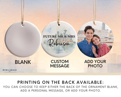 Seattle Engagement Ornament Custom Gift Souvenir Bauble Present. Add your photo. Photo ornament