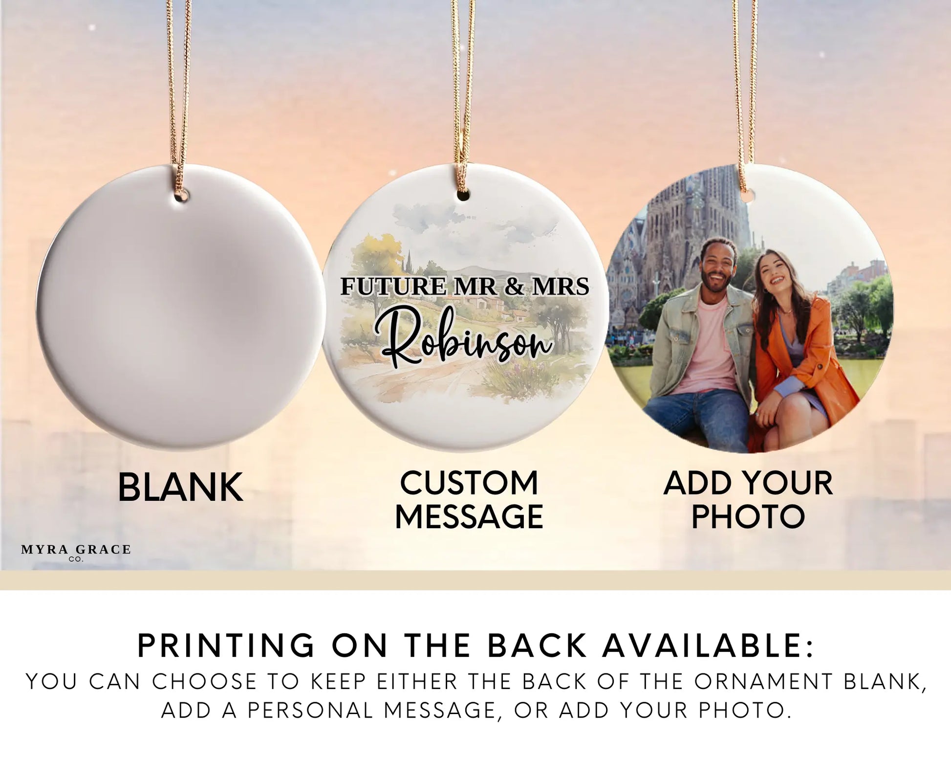 Spain Engagement Ornament Custom Gift Souvenir Bauble Present. Add your photo. Photo ornament