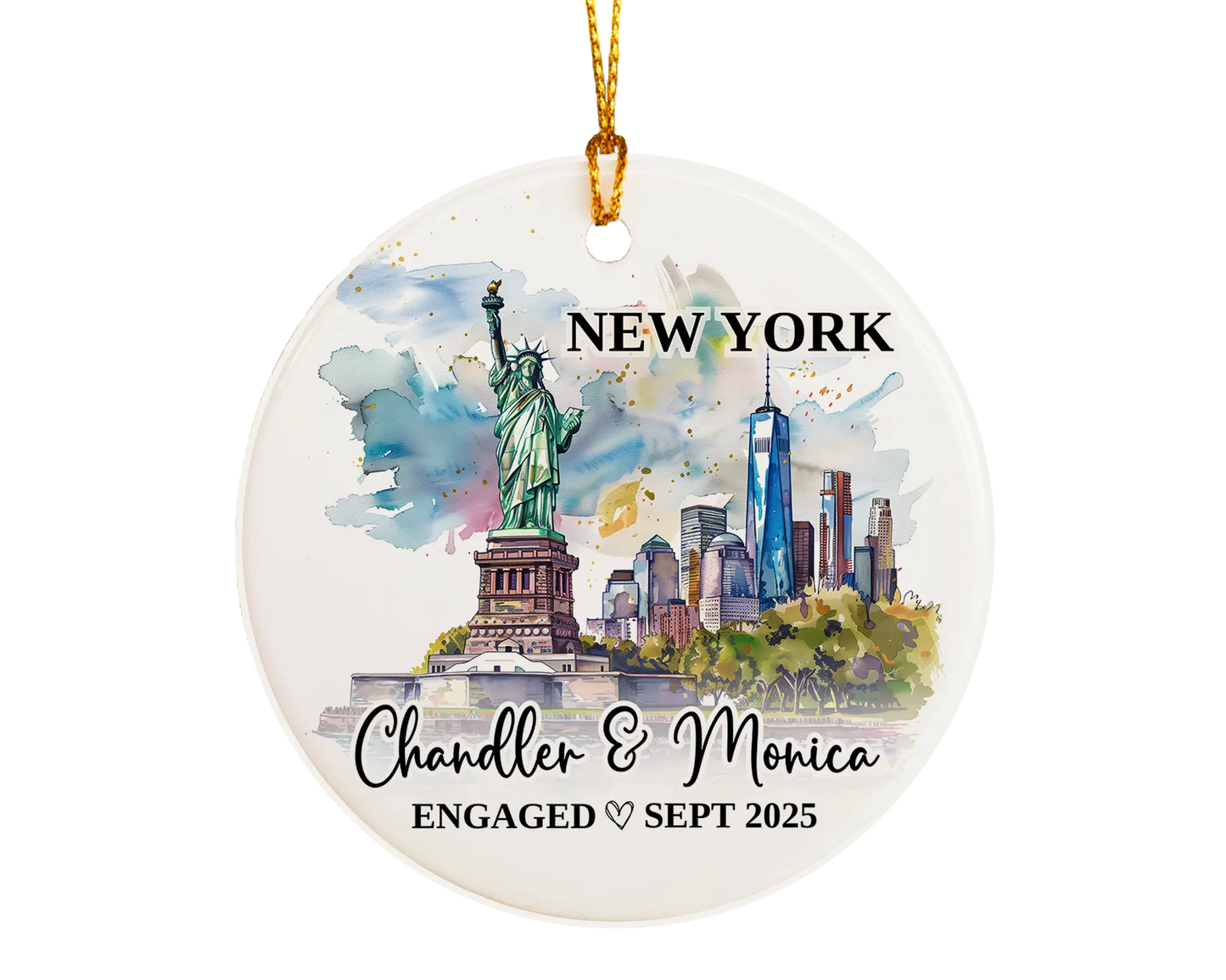 New York Engagement Ornament Custom Gift Souvenir Bauble Present