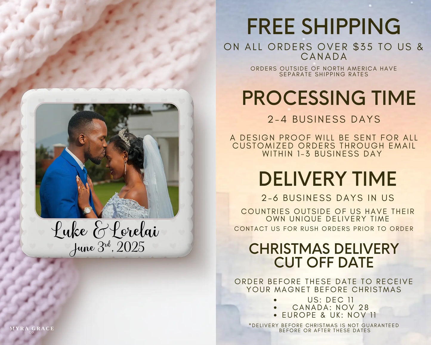 Wedding Magnet Custom Personalized Gift Souvenir Present. Free Shipping