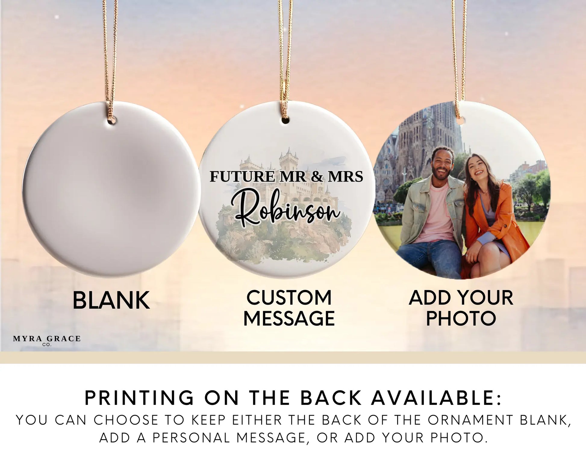 Spain Engagement Ornament Custom Gift Souvenir Bauble Present. Add your Photo. Photo ornament