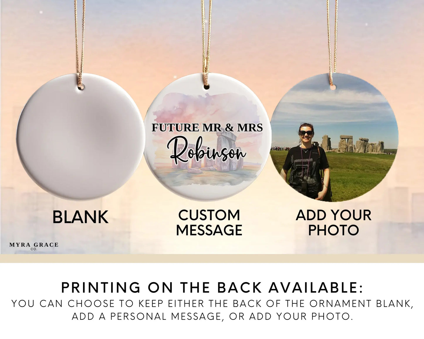 Stonehenge Engagement Ornament Custom Gift Souvenir Bauble Present. Add your photo. Photo ornament