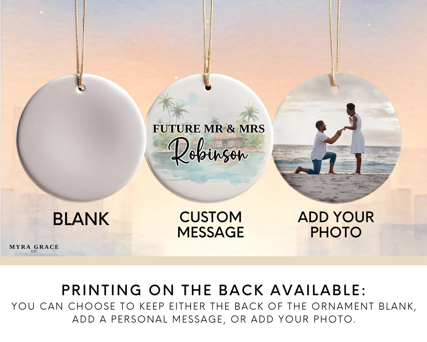 Tahiti Engagement Ornament Custom Gift Souvenir Bauble Present. Add your photo. Photo ornament