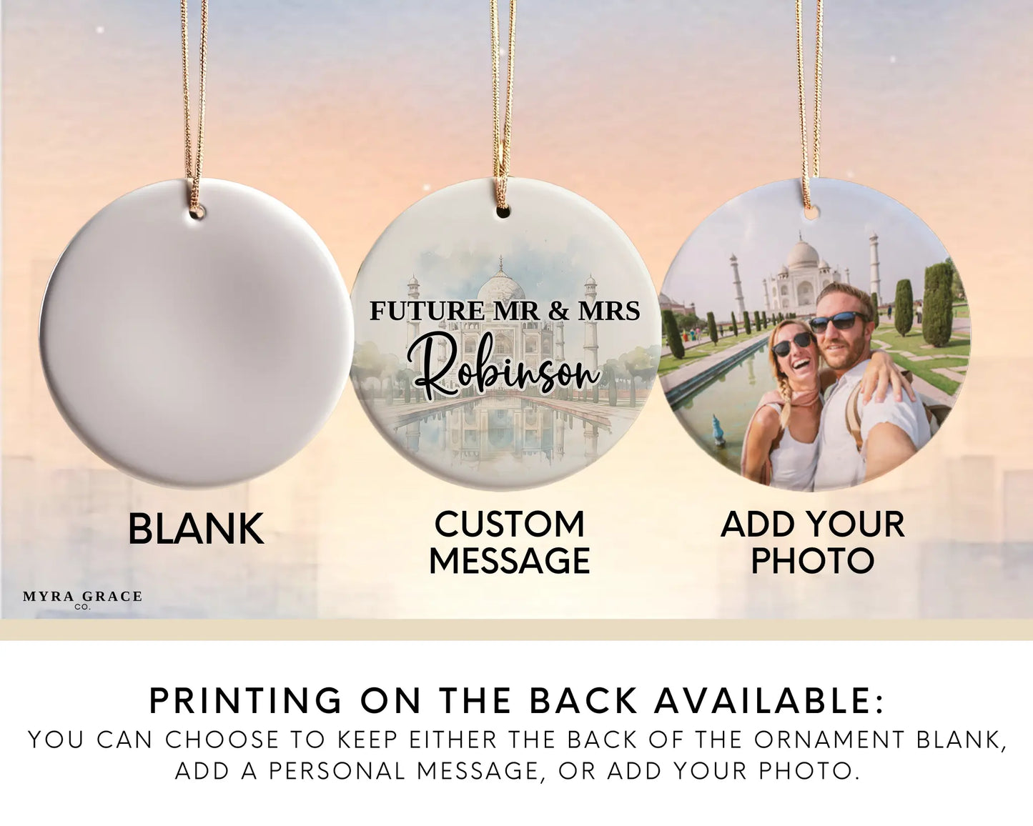 Taj Mahal Engagement Ornament Custom Gift Souvenir Bauble Present. Add your photo. Photo ornament