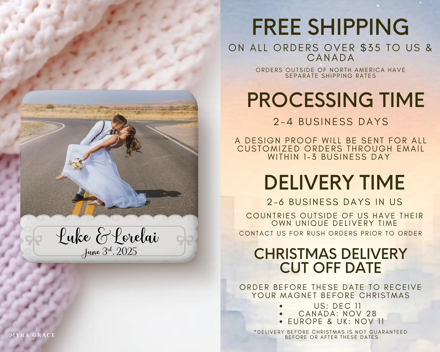 Wedding Magnet Custom Personalized Gift Souvenir Present. Free Shipping