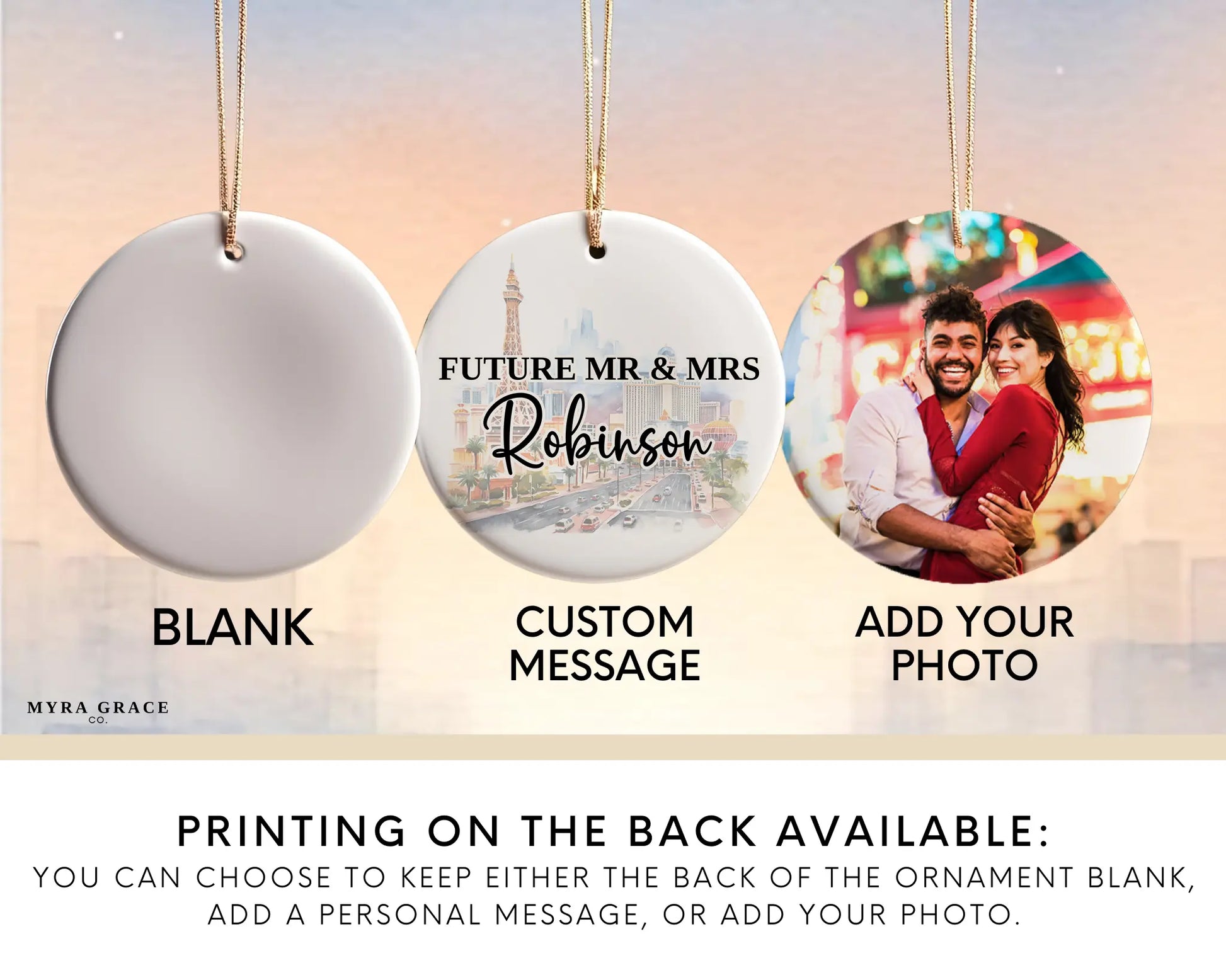 Las Vegas Engagement Ornament Custom Gift Souvenir Bauble Present. Add your photo. Photo ornament