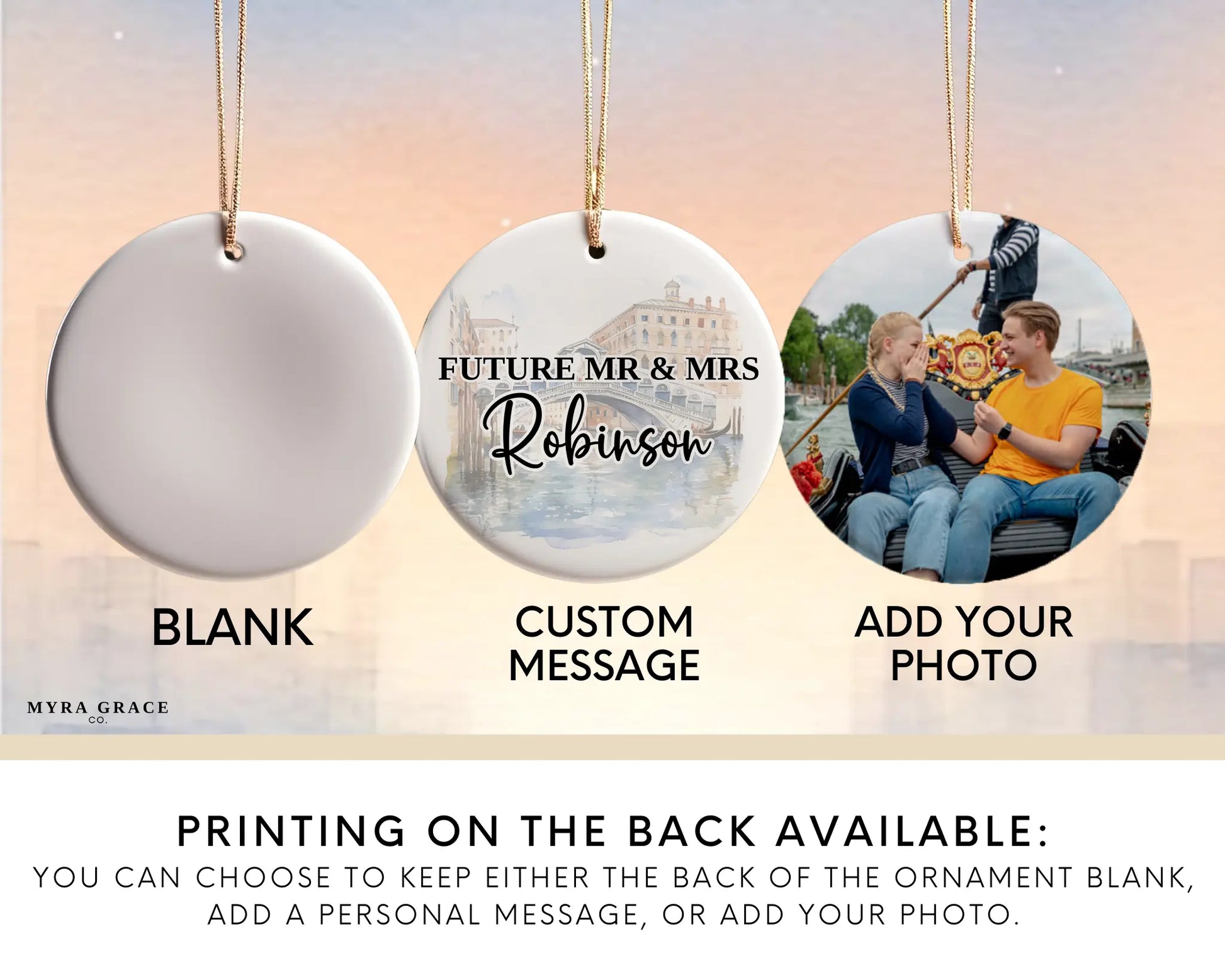 Venice Engagement Ornament Custom Gift Souvenir Bauble Present. Add your photo. Photo ornament