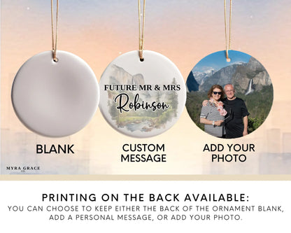 Yosemite Engagement Ornament Custom Gift Souvenir Bauble Present. Add your photo. Photo ornament