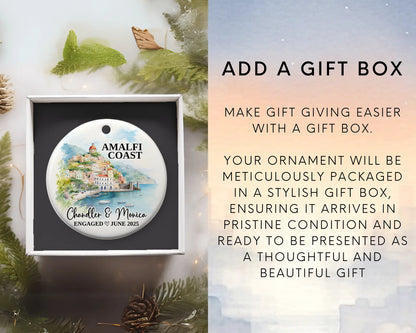 Amalfi Coast Engagement Ornament Custom Gift Souvenir Bauble Present. Add gift box