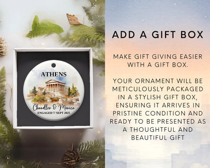 Athens Engagement Ornament Custom Gift Souvenir Bauble Present. Add Gift Box