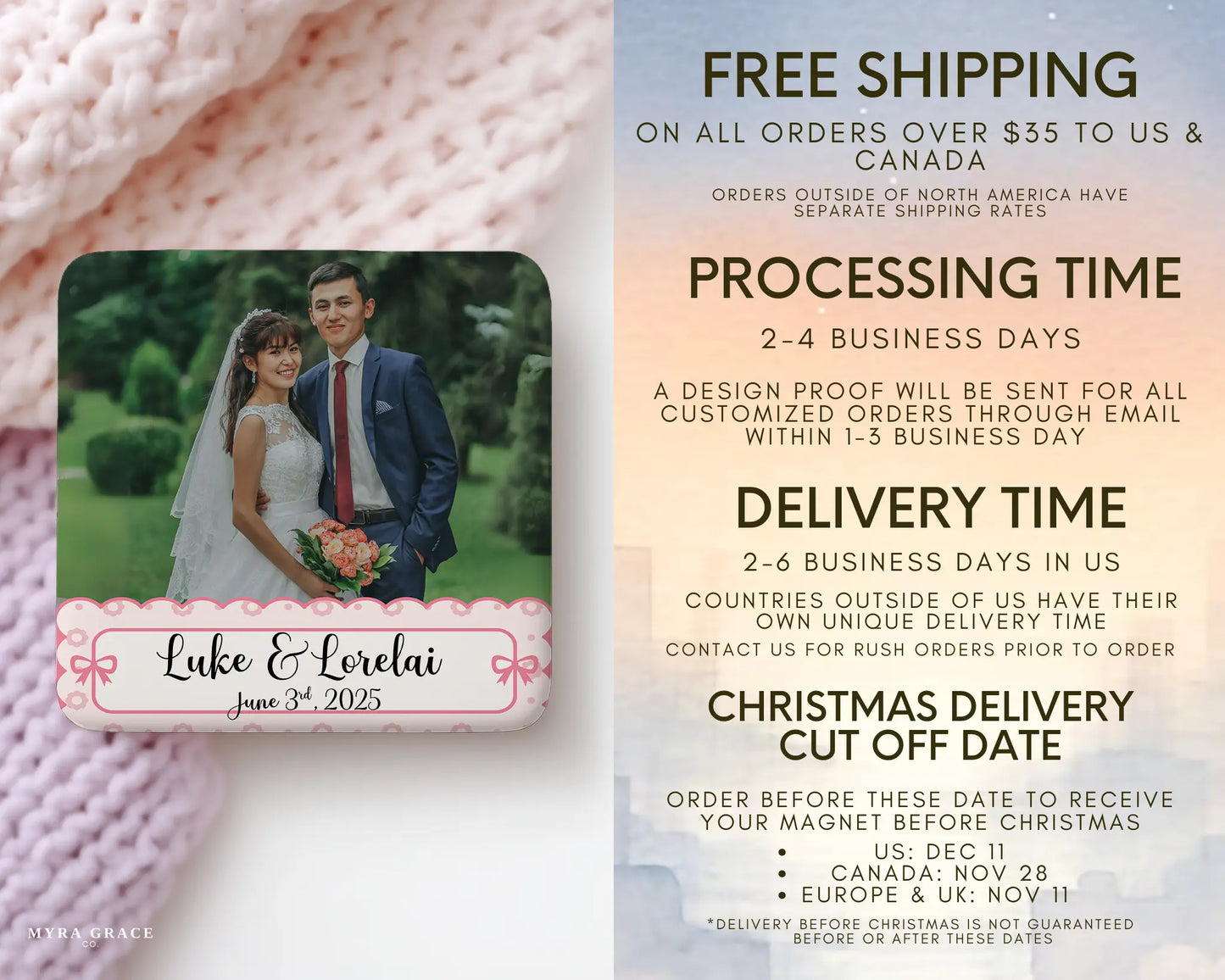 Wedding Magnet Custom Personalized Gift Souvenir Present. Free shipping