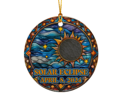 Ceramic solar eclipse 2024 ornament with celestial design – space-themed gift or keepsake.