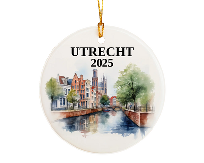 Utrecht Netherlands Ornament Custom Gift Souvenir Bauble. Custom Utrecht Netherlands ceramic photo ornament with personalized message – handmade Christmas bauble, gift souvenir, or vacation keepsake.  