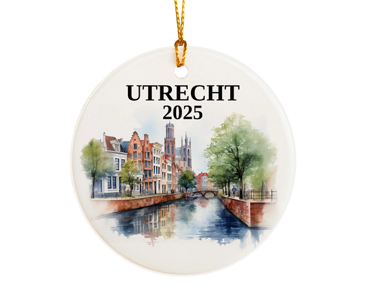 Utrecht Netherlands Ornament Custom Gift Souvenir Bauble. Custom Utrecht Netherlands ceramic photo ornament with personalized message – handmade Christmas bauble, gift souvenir, or vacation keepsake.  
