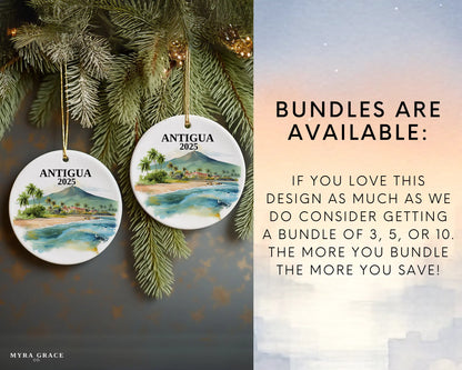 Custom Antigua Guatemala ceramic photo ornament with personalized message – handmade Christmas bauble, gift souvenir, or vacation keepsake. Bundles are available