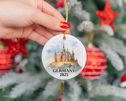 Custom Germany ceramic photo ornament with personalized message – handmade Christmas bauble, gift souvenir, or vacation keepsake.  