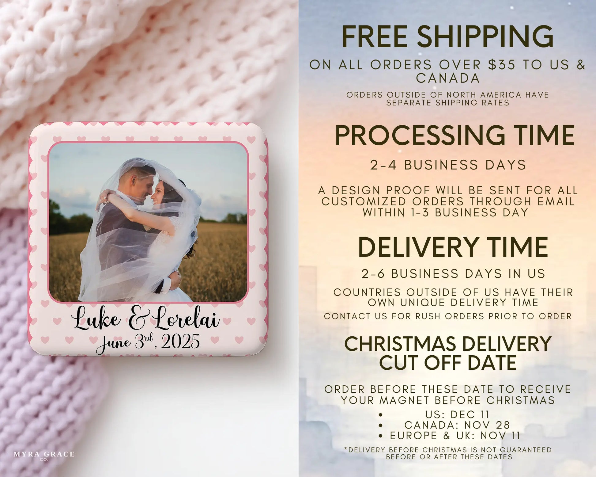 Wedding Magnet Custom Personalized Gift Souvenir Present. Free shipping