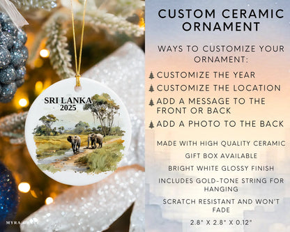 Custom Sri Lanka ceramic photo ornament with personalized message – handmade Christmas bauble, gift souvenir, or vacation keepsake. Infographic