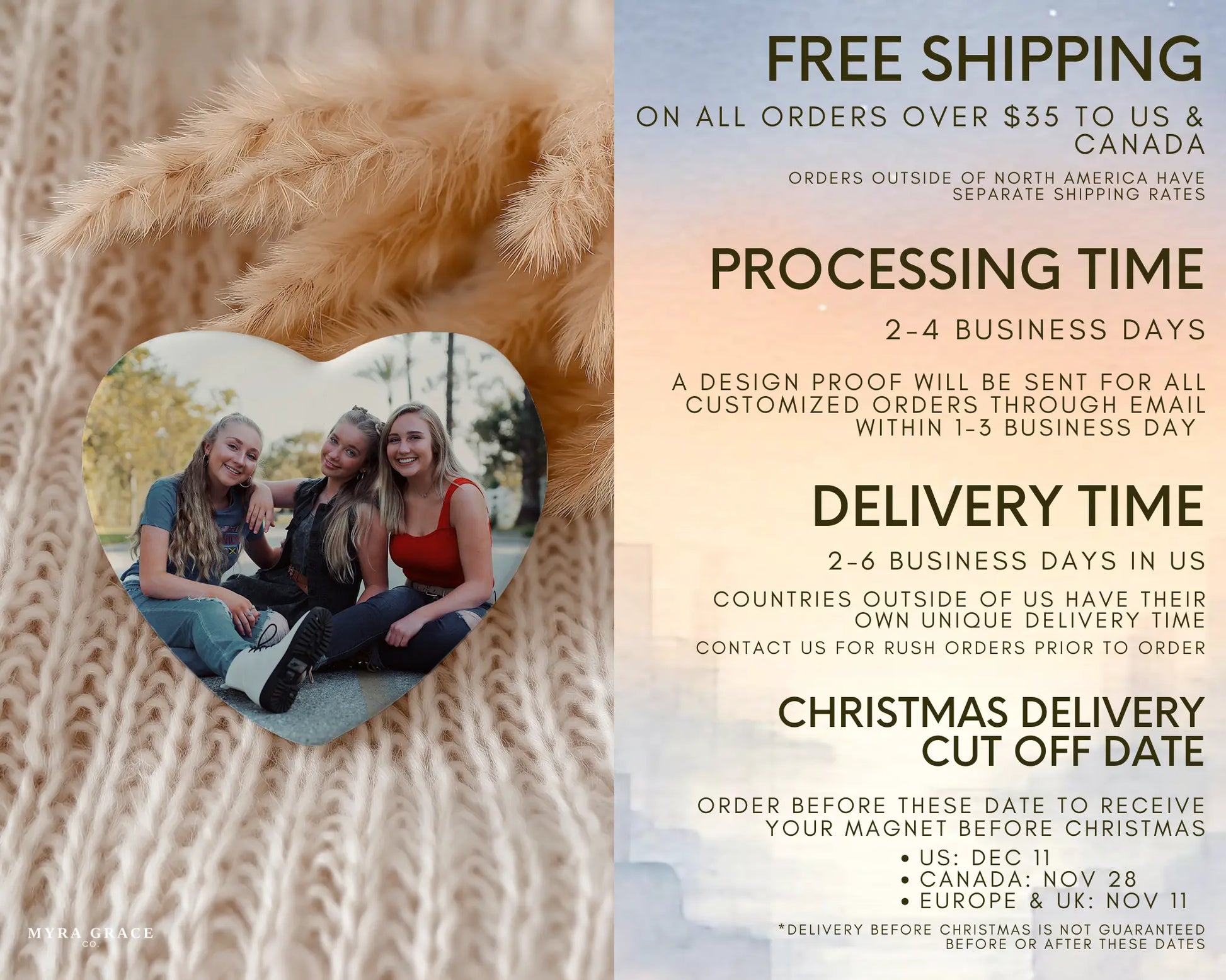 Heart-shaped custom friendship ceramic photo magnet on fridge – handmade personalized gift or Christmas fridge magnet. Free shipping
