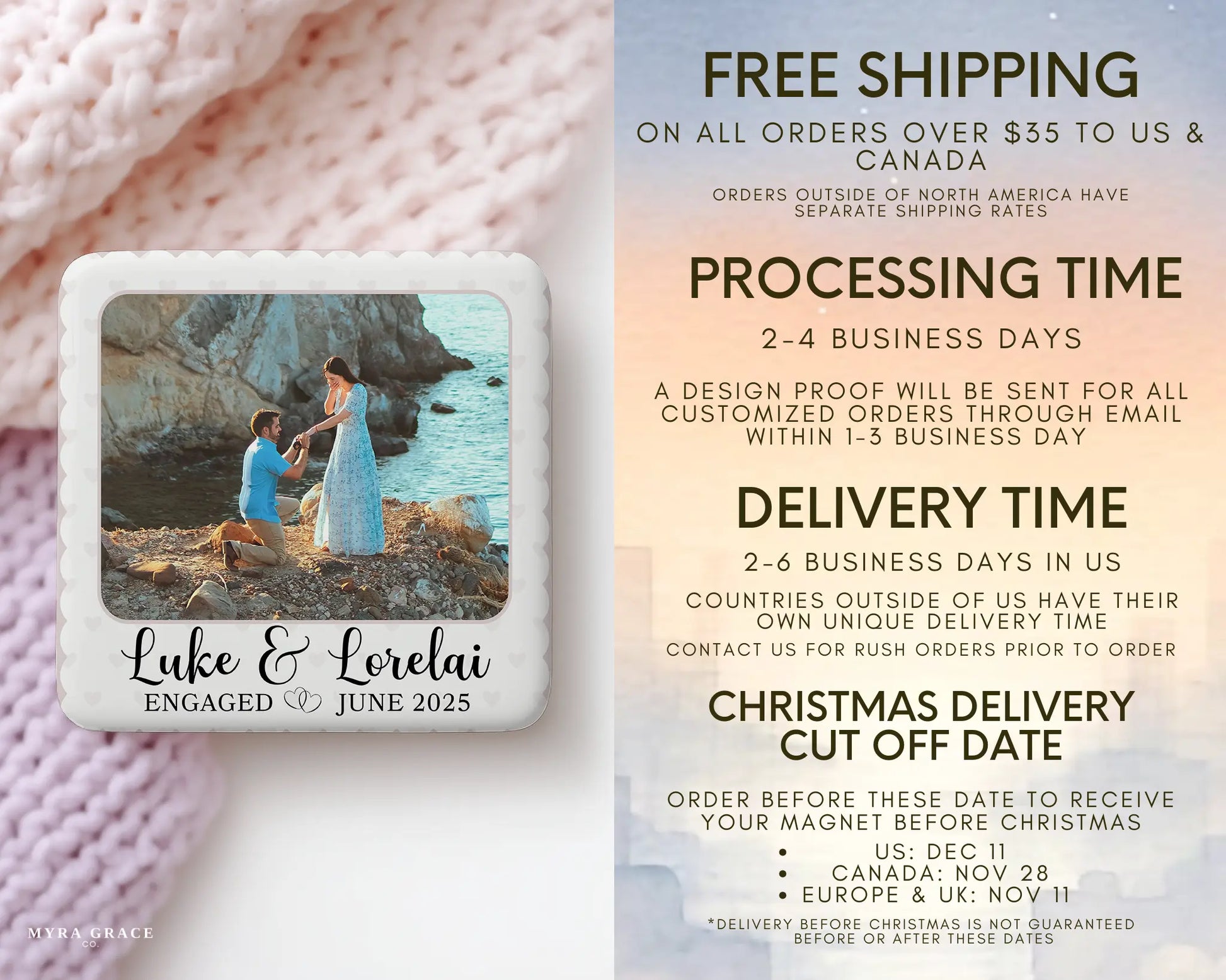 Engagement Magnet Custom Personalized Gift Souvenir Present. Free shipping