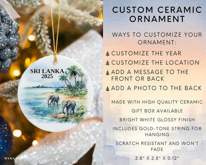 Custom Sri Lanka ceramic photo ornament with personalized message – handmade Christmas bauble, gift souvenir, or vacation keepsake. Infographic
