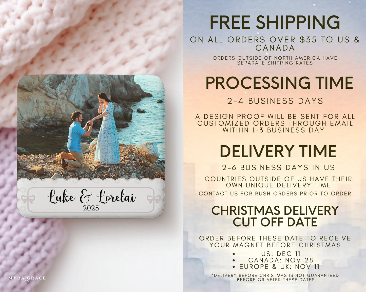 Engagement Magnet Custom Personalized Gift Souvenir Present. Free shipping