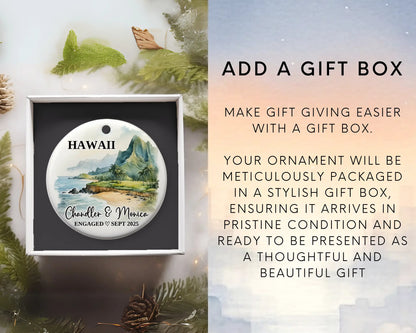 Hawaii Engagement Ornament Custom Gift Souvenir Bauble Present. Add gift box