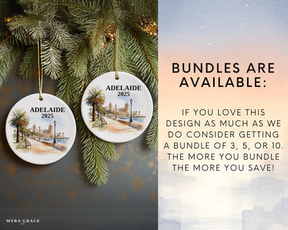 Adelaide Australia Custom ceramic photo ornament with personalized message – handmade Christmas bauble, gift souvenir, or vacation keepsake. Bundles