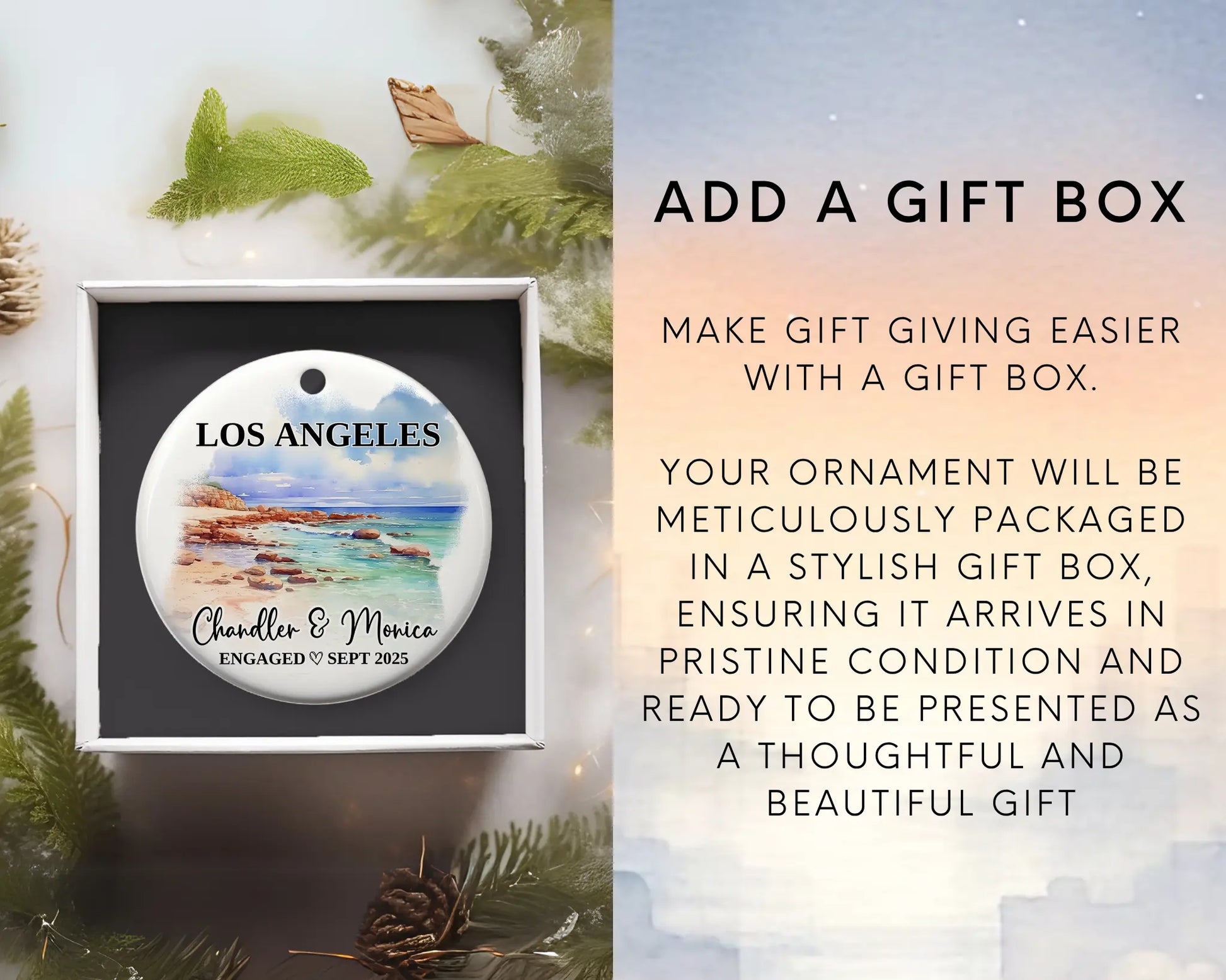 Los Angeles Engagement Ornament Custom Gift Souvenir Bauble Present. Add gift box