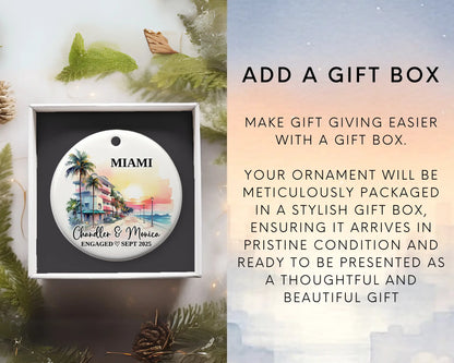 Miami Engagement Ornament Custom Gift Souvenir Bauble Present. Add gift box