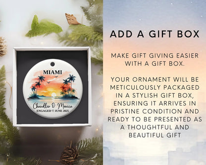 Miami Engagement Ornament Custom Gift Souvenir Bauble Present. Add gift box