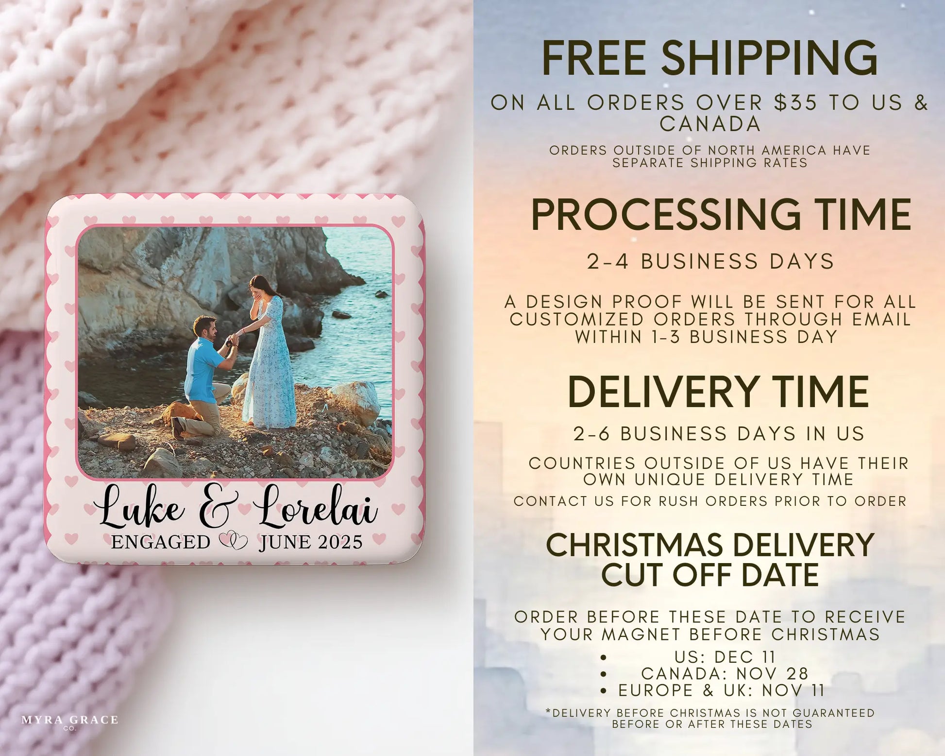 Engagement Magnet Custom Personalized Gift Souvenir Present. Free Shipping