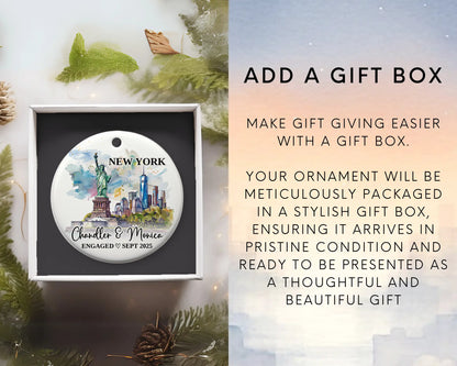 New York Engagement Ornament Custom Gift Souvenir Bauble Present. Add gift box