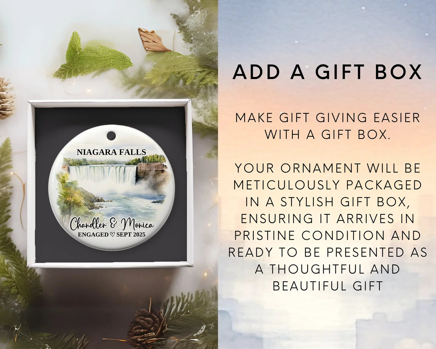 Niagara Falls Engagement Ornament Custom Gift Souvenir Bauble Present Add gift box