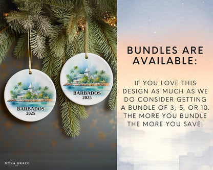 Custom Barbados ceramic photo ornament with personalized message – handmade Christmas bauble, gift souvenir, or vacation keepsake. Bundles available
