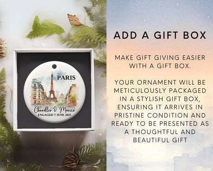 Paris Engagement Ornament Custom Gift Souvenir Bauble Present. Add gift box