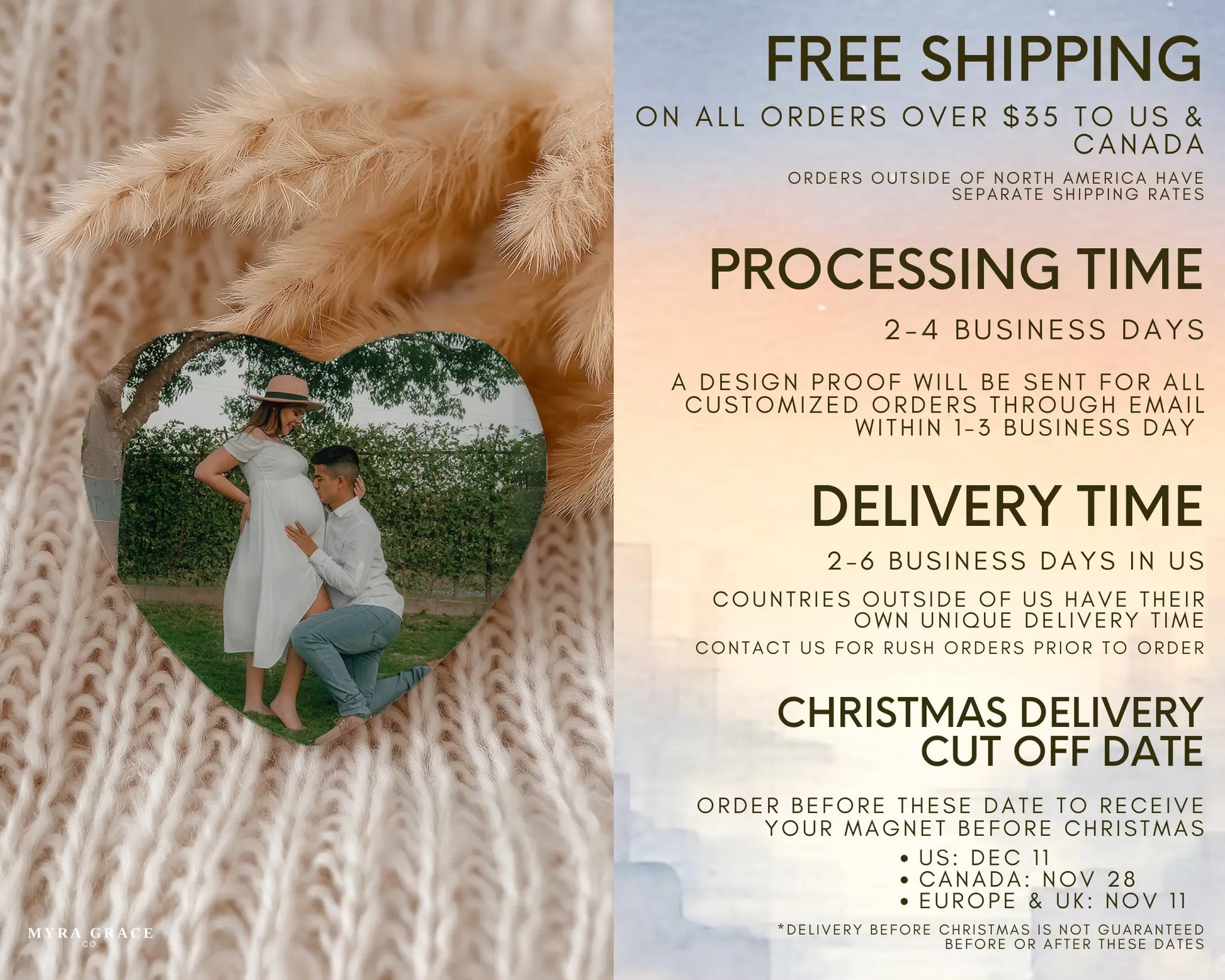 Heart-shaped custom pregnancy ceramic photo magnet on fridge – handmade personalized gift or Christmas fridge magnet. Free shipping