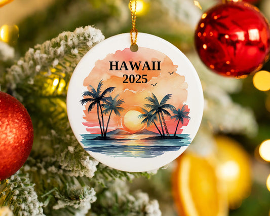 Custom Hawaii ceramic photo ornament with personalized message – handmade Christmas bauble, gift souvenir, or vacation keepsake.  