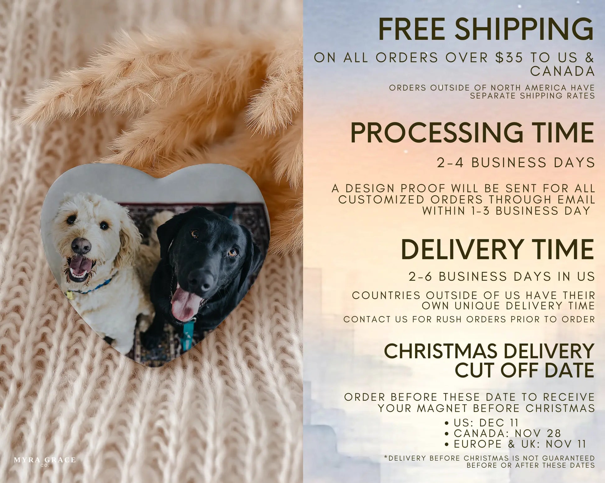 Heart-shaped custom dog ceramic photo magnet on fridge – handmade personalized gift or Christmas fridge magnet. Free shipping