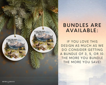 Custom Colorado Springs ceramic photo ornament with personalized message – handmade Christmas bauble, gift souvenir, or vacation keepsake.  Bundles are available