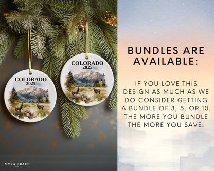 Custom Colorado ceramic photo ornament with personalized message – handmade Christmas bauble, gift souvenir, or vacation keepsake.  bundles are available